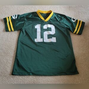 Green Bay Packers Aaron Rodgers #12 Jersey youth large used peeling loose thread